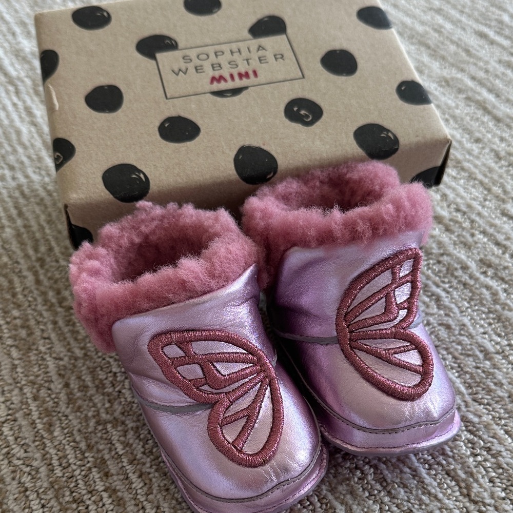 SOPHIA WEBSTER MINI GIRLS SILVER BUTTERFLY BOOTS